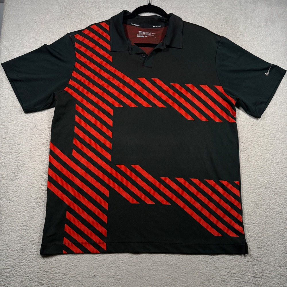 Nike Golf Tour Performance Polo Shirt Mens L Black Red Geometric Dri-Fit FLAW